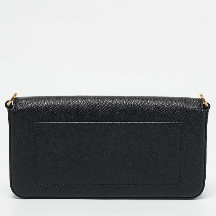 Pre Owned Valentino Black Leather VLogo Chain Clutch