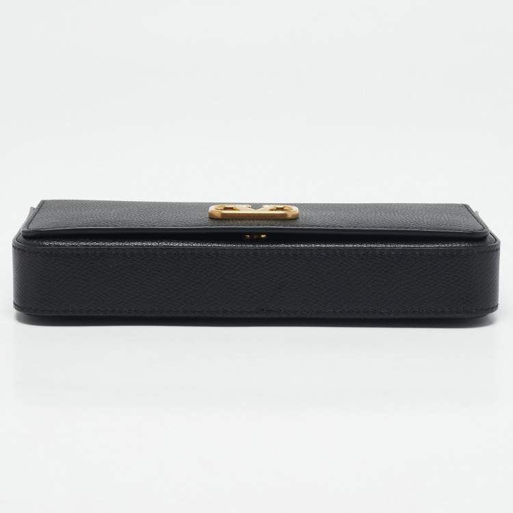 Pre Owned Valentino Black Leather VLogo Chain Clutch