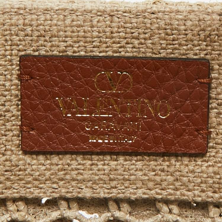 Pre Owned Valentino Beige Canvas and Raffia Medium Resort Flower Tote