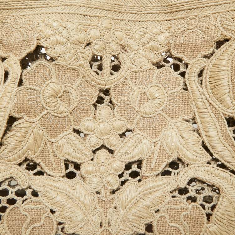 Pre Owned Valentino Beige Canvas and Raffia Medium Resort Flower Tote