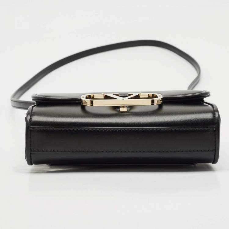 Pre Owned Valentino Black Leather VLogo Flap Crossbody Bag