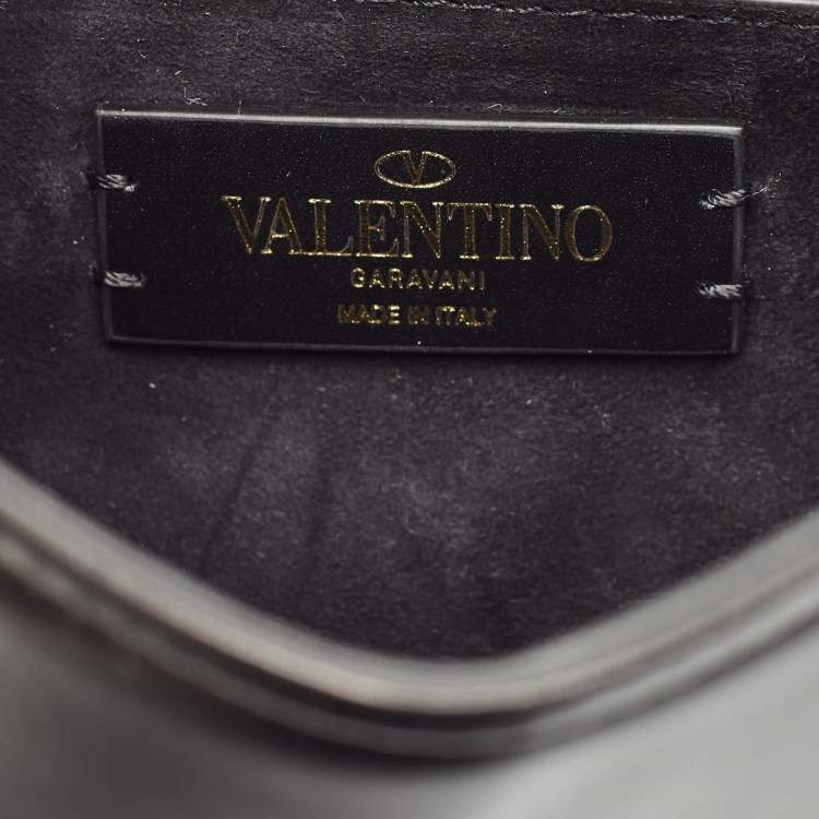 Pre Owned Valentino Black Leather VLogo Flap Crossbody Bag