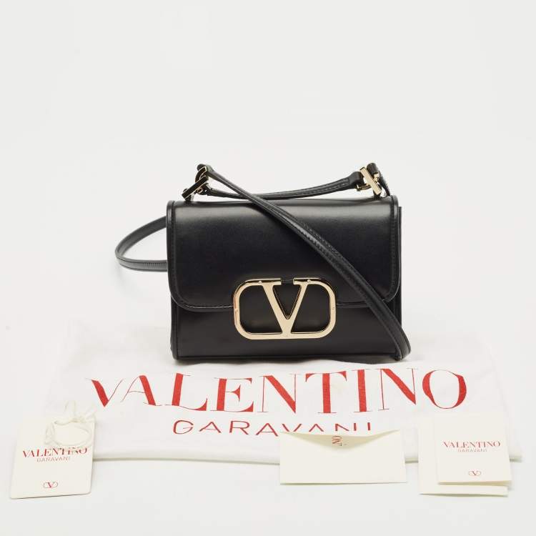 Pre Owned Valentino Black Leather VLogo Flap Crossbody Bag