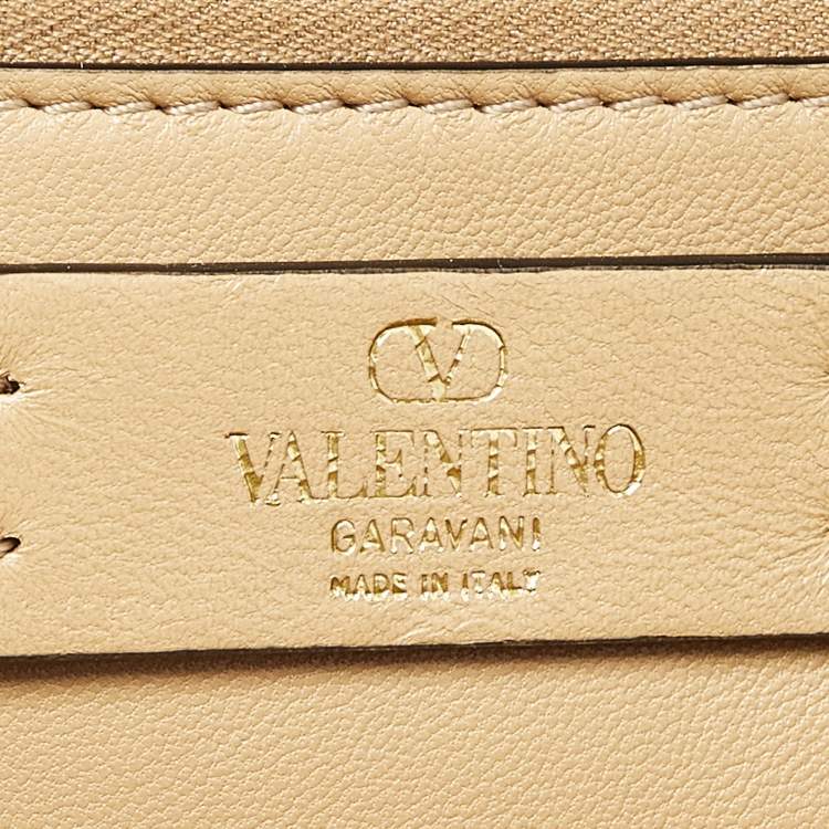 Pre Owned Valentino Beige Woven Leather Small VSling Top Handle Bag