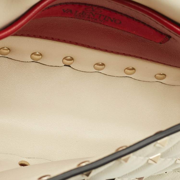 Pre Owned Valentino Ivory Leather Small Rockstud Spike Top Handle Bag