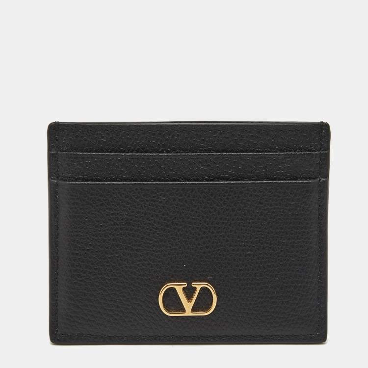 Pre Owned Valentino Black Leather VLogo Card Holder
