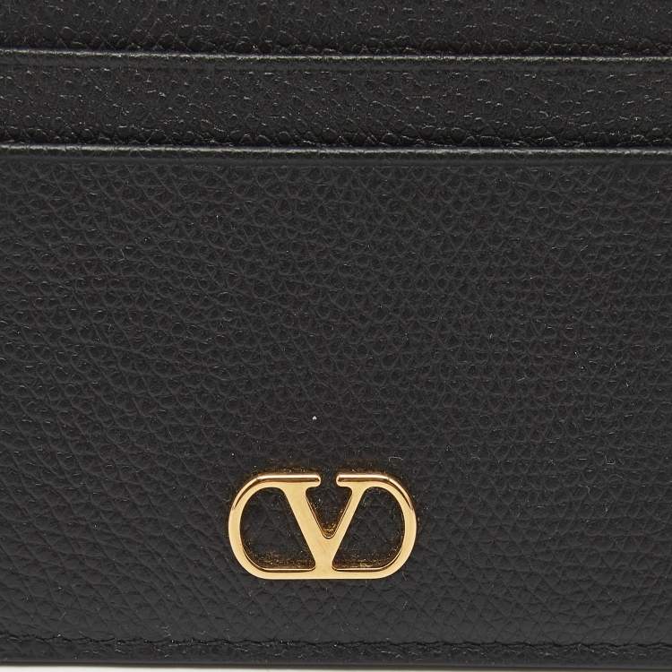 Pre Owned Valentino Black Leather VLogo Card Holder