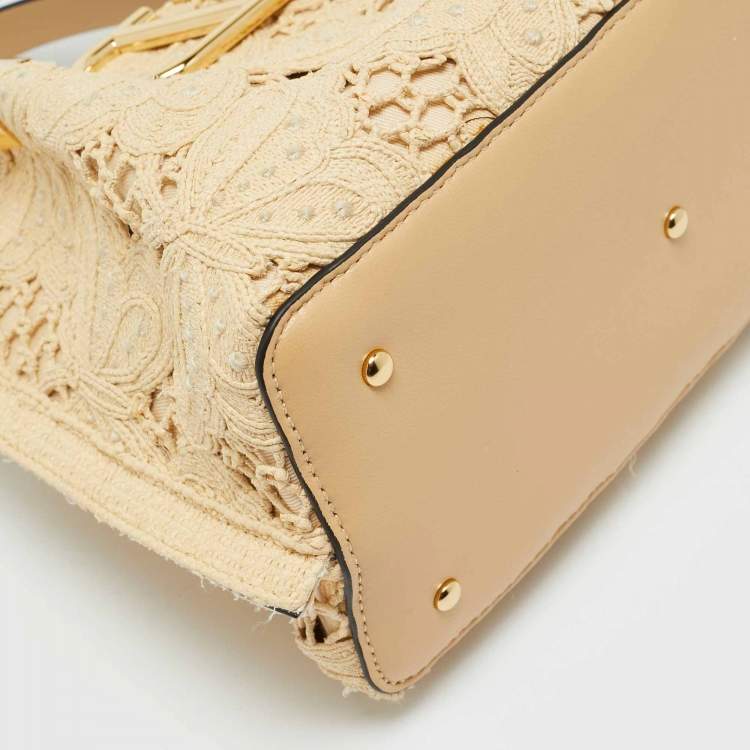 Pre Owned Valentino Natural Butterfly Effect Raffia Small VLogo Tote