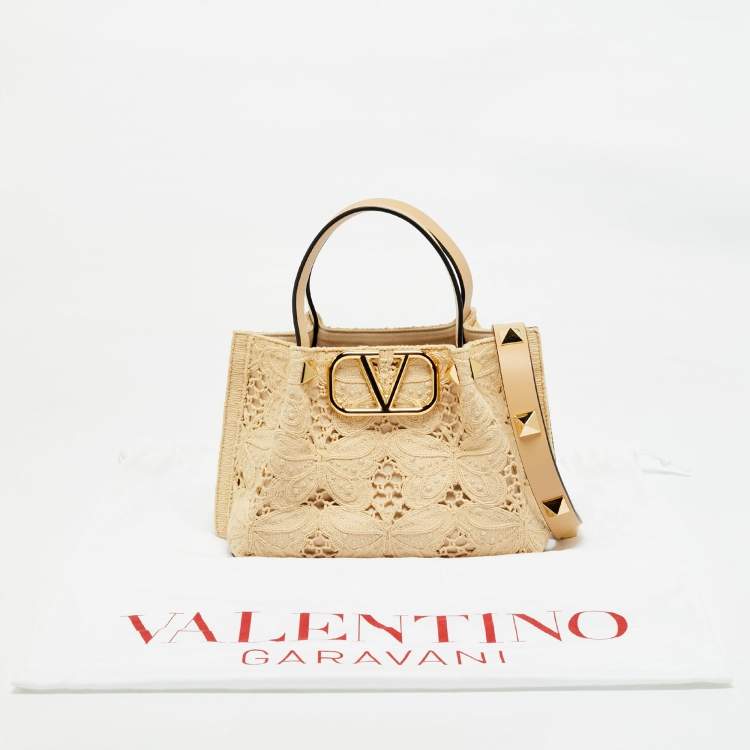 Pre Owned Valentino Natural Butterfly Effect Raffia Small VLogo Tote