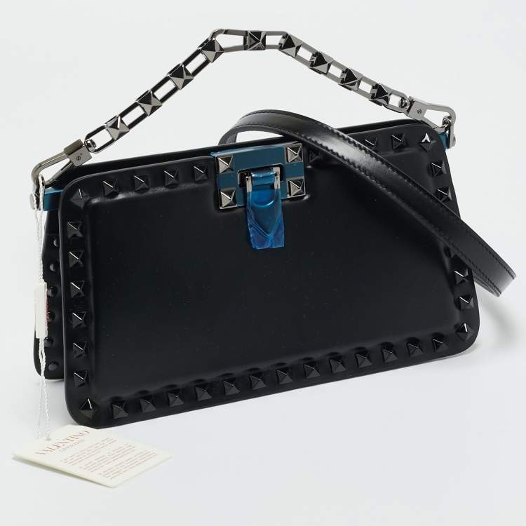 Pre Owned Valentino Black Leather Rockstud Clutch