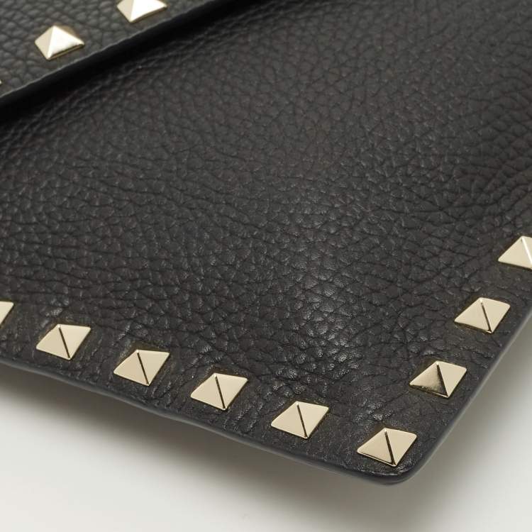 Pre Owned Valentino Black Leather Rockstud Wristlet Slim Pouch