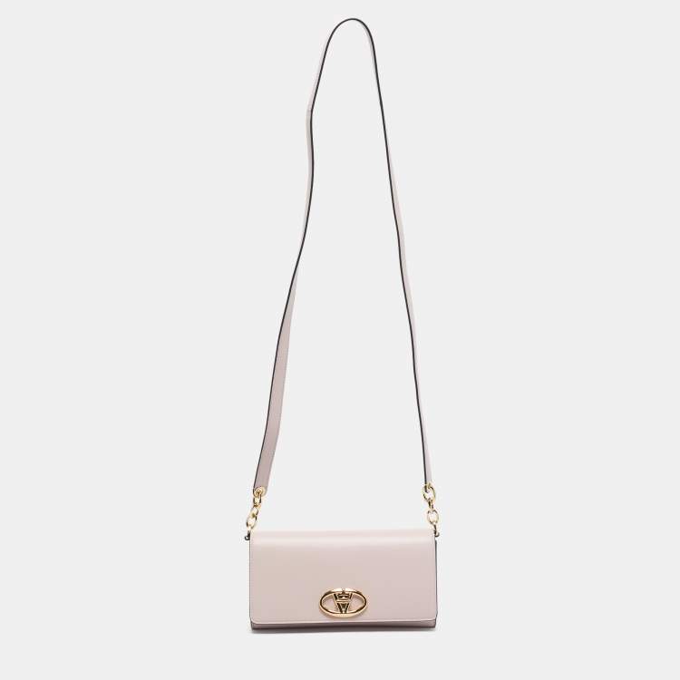 Pre Owned Valentino Pink Leather VLogo The Bold Edition Wallet on Strap