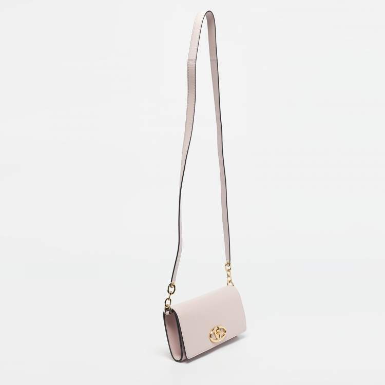 Pre Owned Valentino Pink Leather VLogo The Bold Edition Wallet on Strap