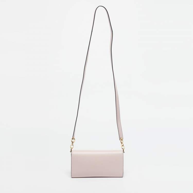 Pre Owned Valentino Pink Leather VLogo The Bold Edition Wallet on Strap