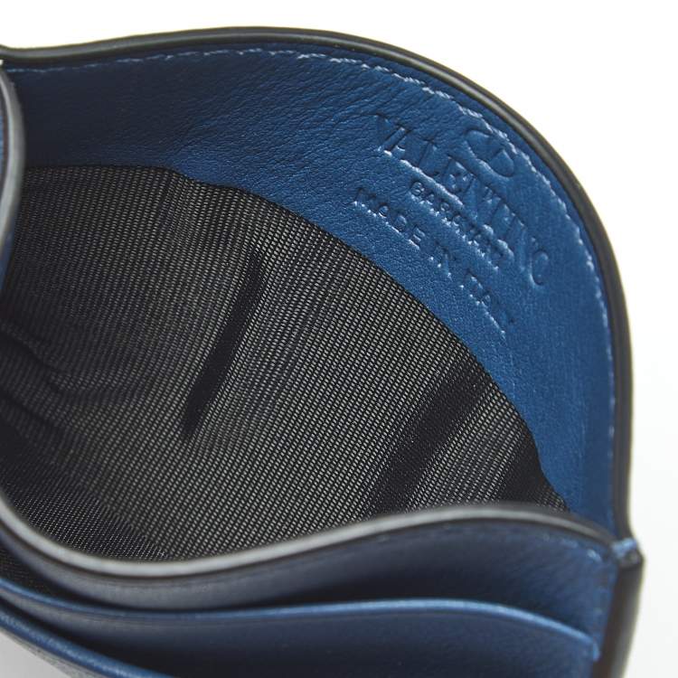 Pre Owned Valentino Blue Leather Rockstud Card Holder