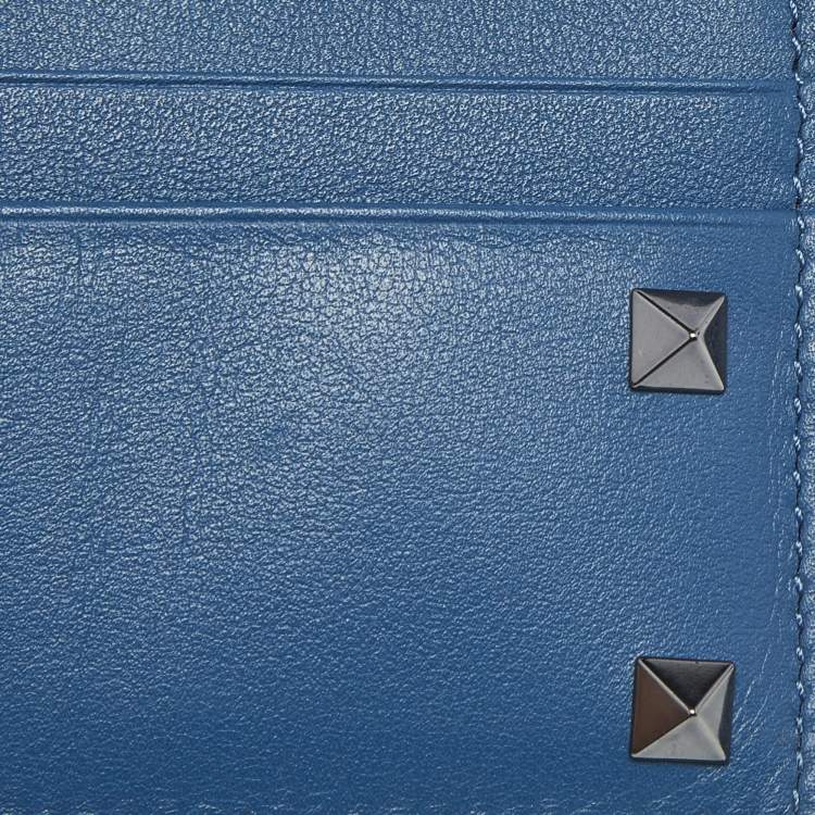 Pre Owned Valentino Blue Leather Rockstud Card Holder