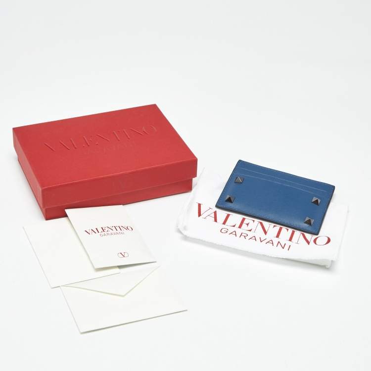 Pre Owned Valentino Blue Leather Rockstud Card Holder