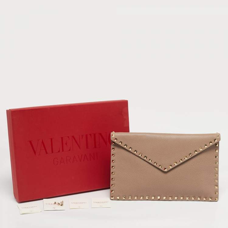 Pre Owned Valentino Dusty Pink Leather Rockstud Envelope Pouch