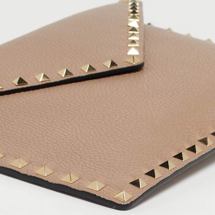 Pre Owned Valentino Dusty Pink Leather Rockstud Envelope Pouch
