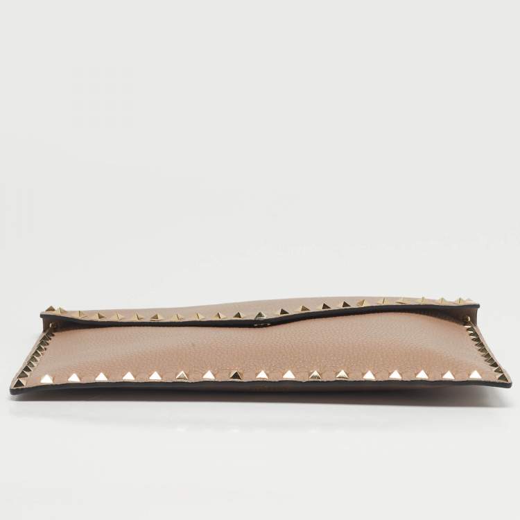 Pre Owned Valentino Dusty Pink Leather Rockstud Envelope Pouch