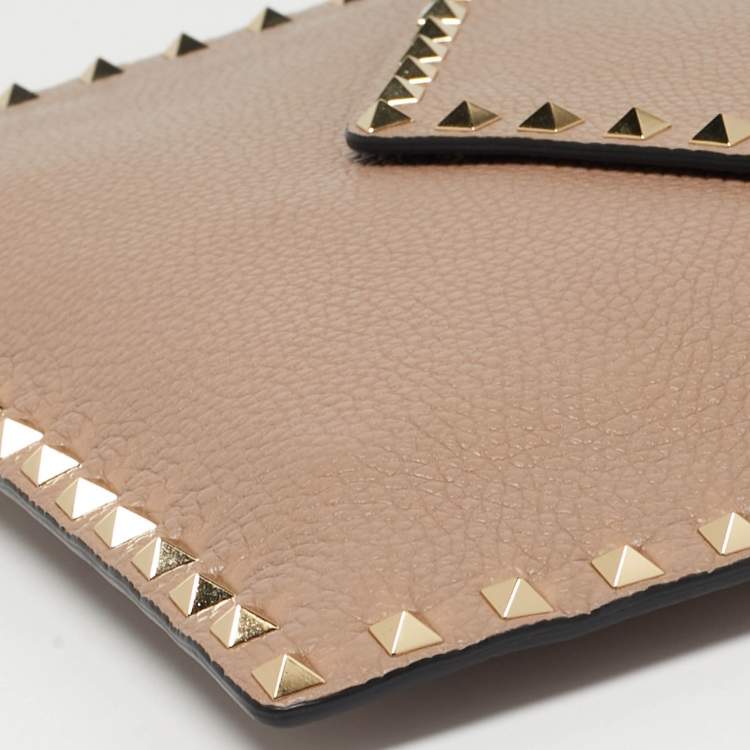Pre Owned Valentino Dusty Pink Leather Rockstud Envelope Pouch