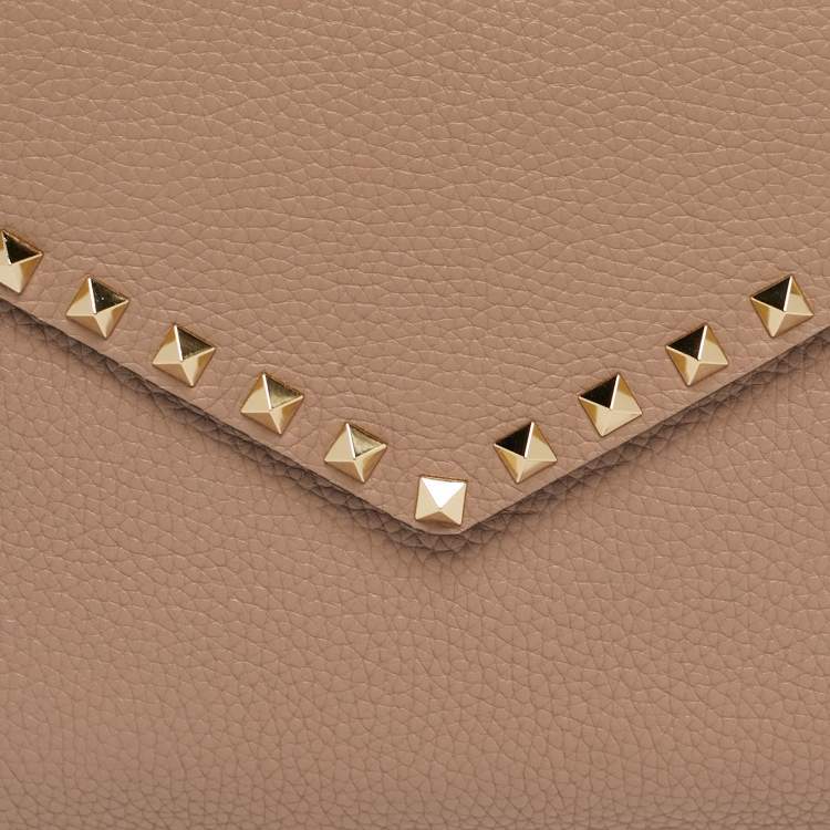 Pre Owned Valentino Dusty Pink Leather Rockstud Envelope Pouch