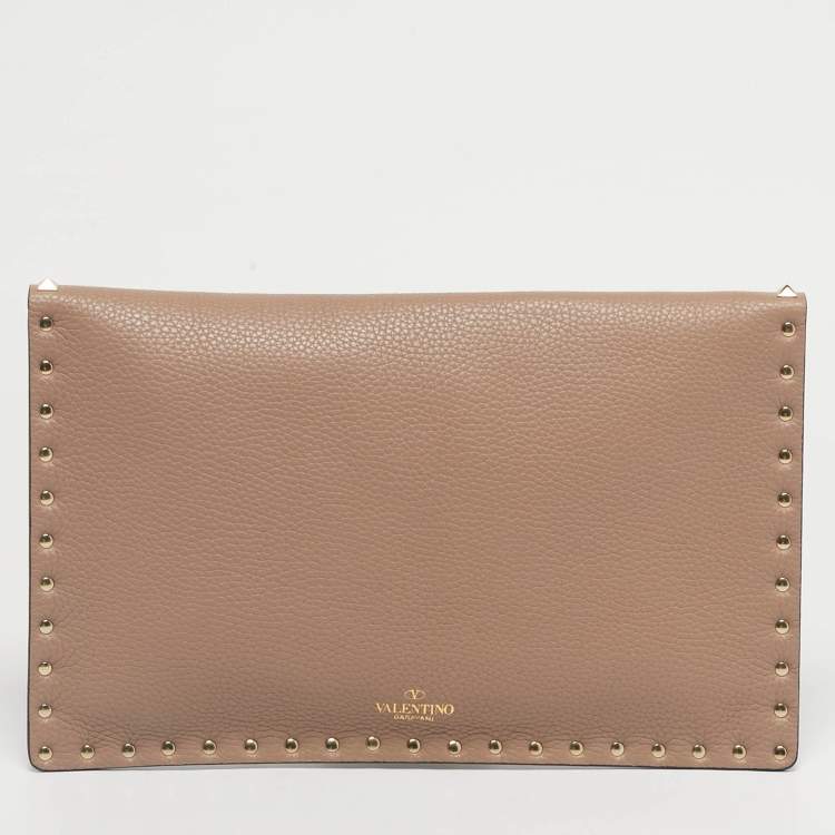 Pre Owned Valentino Dusty Pink Leather Rockstud Envelope Pouch