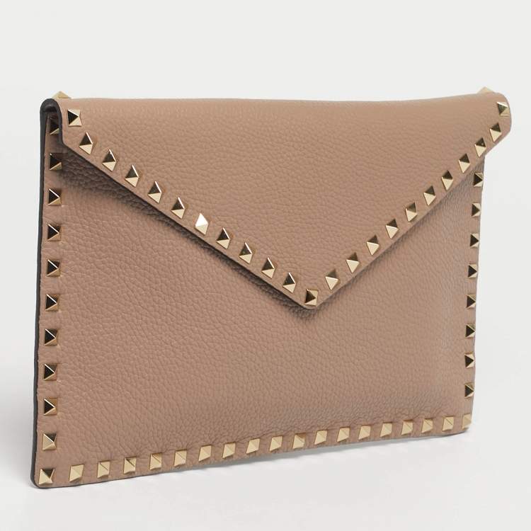Pre Owned Valentino Dusty Pink Leather Rockstud Envelope Pouch