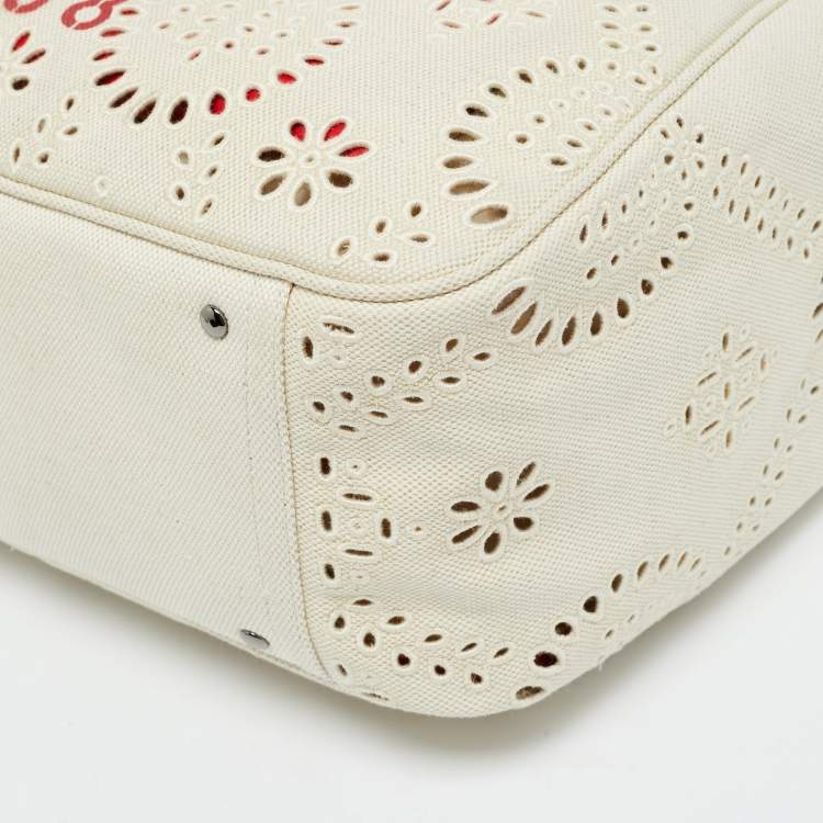 Pre Owned Valentino 08 San Gallo Edition Atelier Medium Natural/Red Canvas Tote