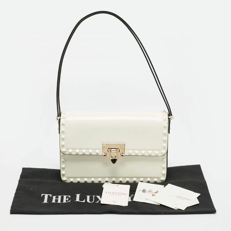 Pre Owned Valentino Rockstud Off White Leather Shoulder Bag