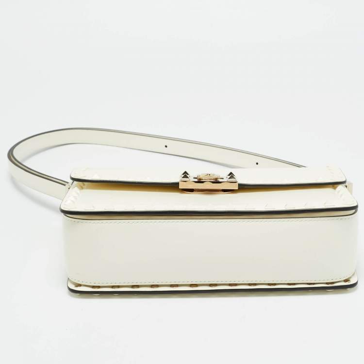 Pre Owned Valentino Rockstud Off White Leather Shoulder Bag