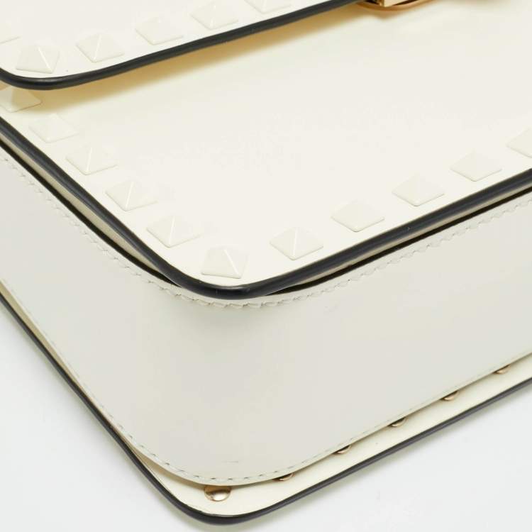 Pre Owned Valentino Rockstud Off White Leather Shoulder Bag