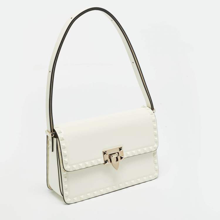 Pre Owned Valentino Rockstud Off White Leather Shoulder Bag
