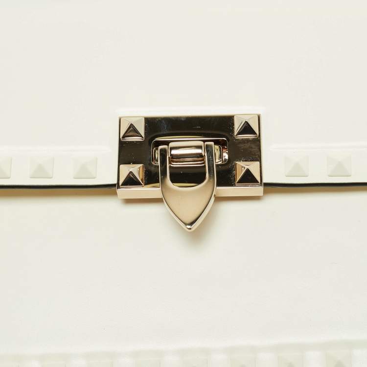 Pre Owned Valentino Rockstud Off White Leather Shoulder Bag