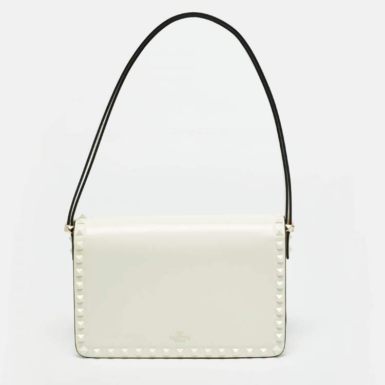 Pre Owned Valentino Rockstud Off White Leather Shoulder Bag