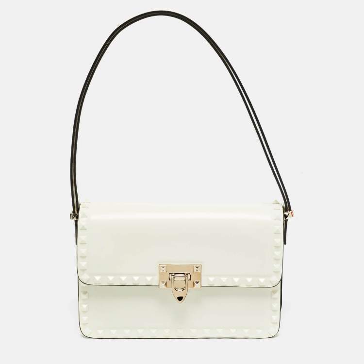 Pre Owned Valentino Rockstud Off White Leather Shoulder Bag