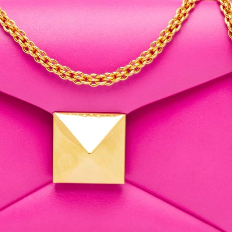 Pre Owned Valentino One Stud Fuchsia Pink Leather Chain Shoulder Bag