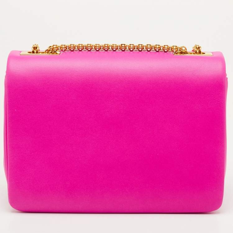 Pre Owned Valentino One Stud Fuchsia Pink Leather Chain Shoulder Bag