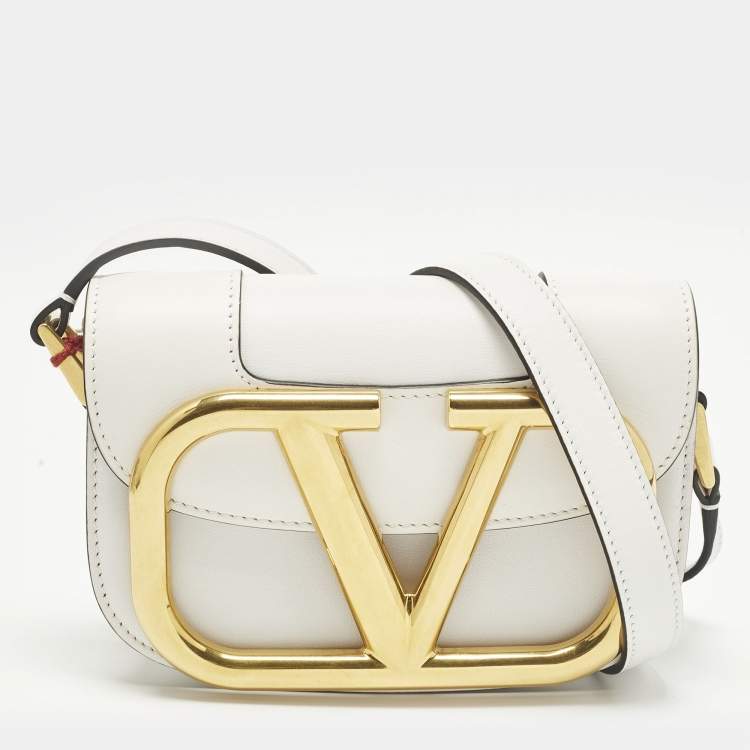 Pre Owned Valentino Supervee Small White Leather Shoulder Bag