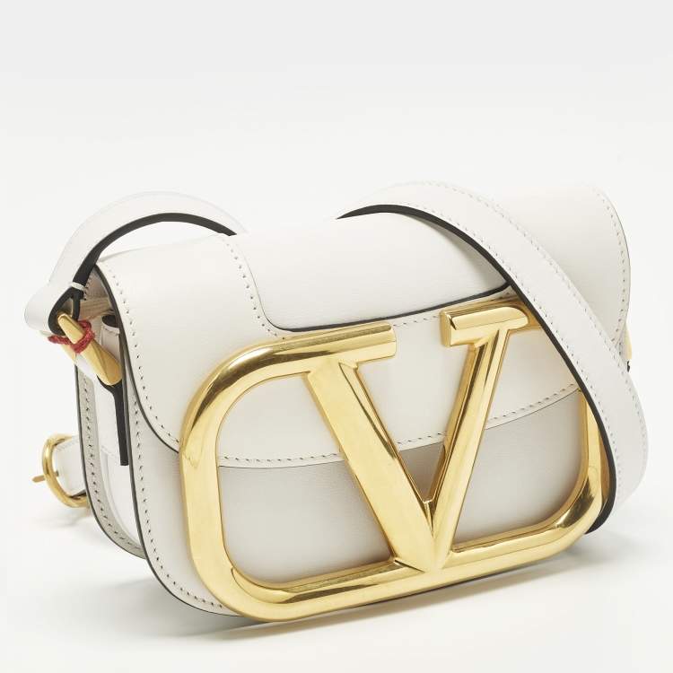 Pre Owned Valentino Supervee Small White Leather Shoulder Bag