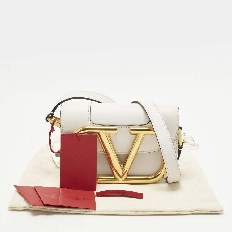 Pre Owned Valentino Supervee Small White Leather Shoulder Bag