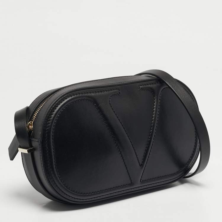Pre Owned Valentino VLogo Walk Black Leather Crossbody Bag