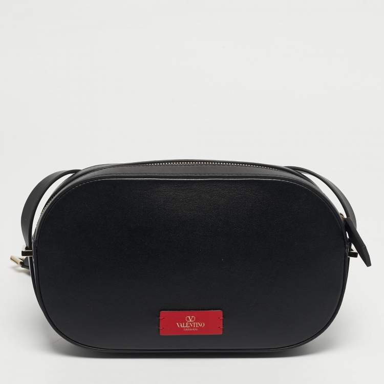 Pre Owned Valentino VLogo Walk Black Leather Crossbody Bag