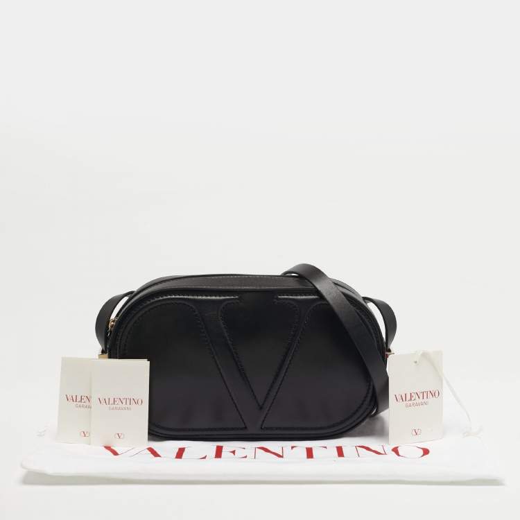 Pre Owned Valentino VLogo Walk Black Leather Crossbody Bag