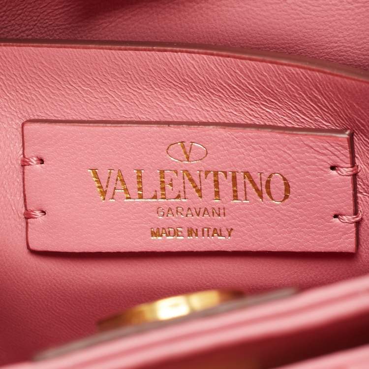 Pre Owned Valentino Roman Stud  Small Pink Quilted Leather Top Handle Bag