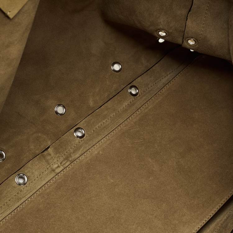 Pre Owned Valentino Embroidered Nellcôte Olive Green Fabric and Suede Tote