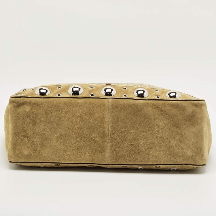 Pre Owned Valentino Embroidered Nellcôte Olive Green Fabric and Suede Tote