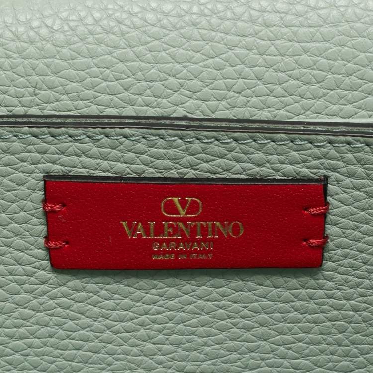 Pre Owned Valentino Rockstud Light Green Leather Wallet On Chain