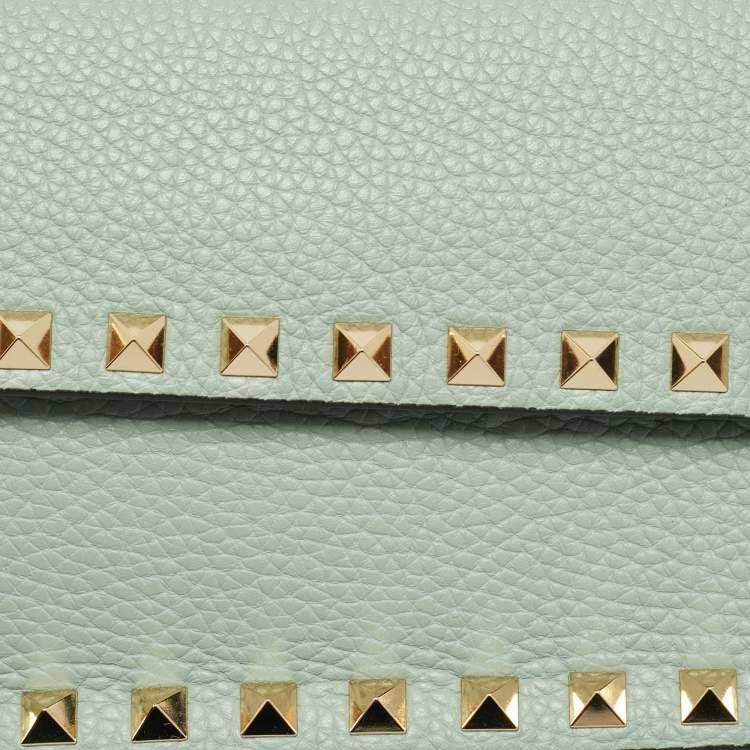 Pre Owned Valentino Rockstud Light Green Leather Wallet On Chain