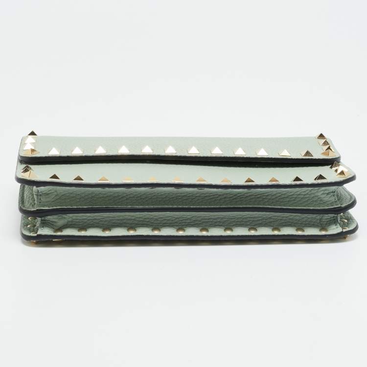 Pre Owned Valentino Rockstud Light Green Leather Wallet On Chain